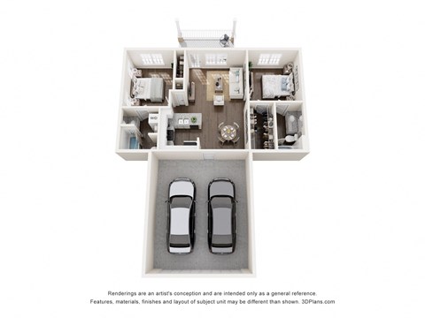 Floor plan for 2 beds, 2 baths, 959 sqft